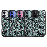 iPhone 16 Pro Max Light Pink on Blue Leopard Print Pattern Black Impact Phone Case