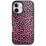 iPhone 16 Pro Max Green on Pink Leopard Print Pattern Black Impact Phone Case