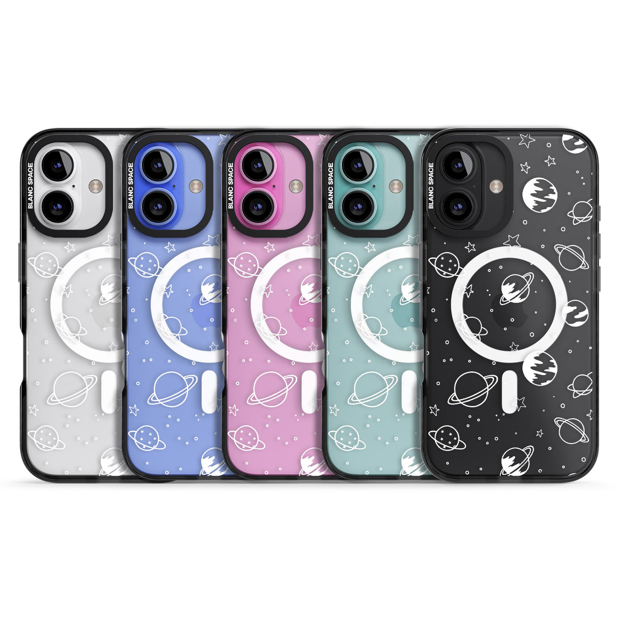 iPhone 16 Pro Max Cosmic Outer Space Design White on Clear Black Impact Phone Case