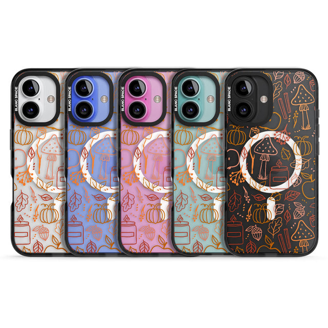 Autumn Line Pattern Black Impact Magsafe Phone Case for iPhone 16, iPhone 16 Plus