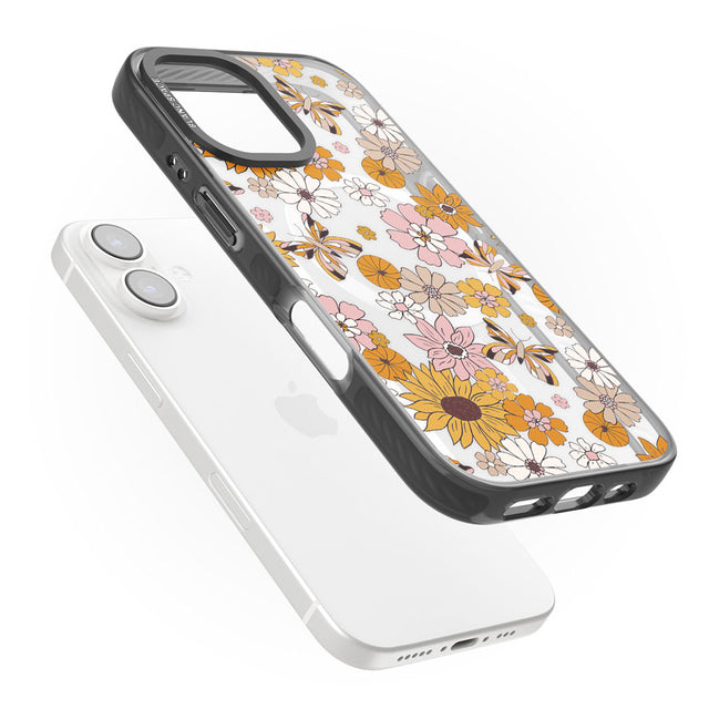 Butterfly & Bloom Autumn Floral Black Impact Magsafe Phone Case for iPhone 16, iPhone 16 Plus