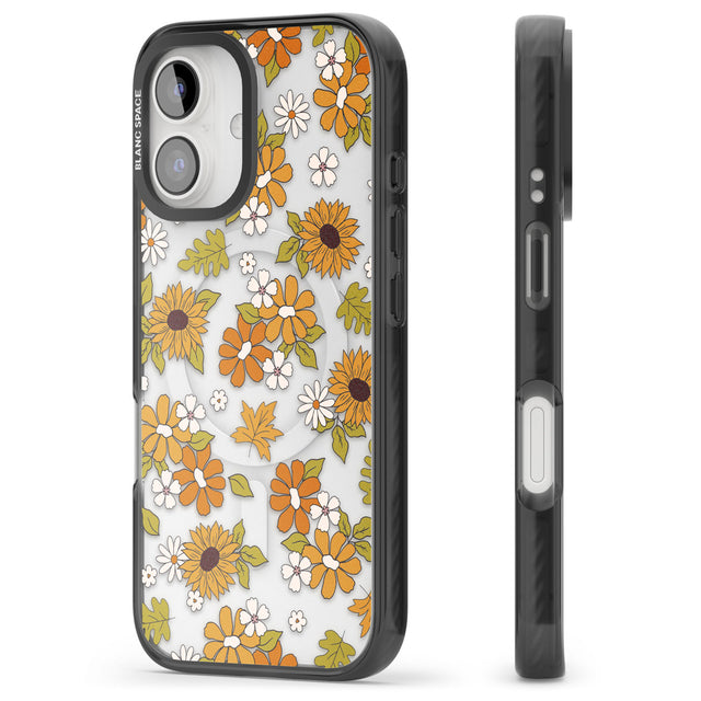 Boho Sunflowers Black Impact Magsafe Phone Case for iPhone 16, iPhone 16 Plus