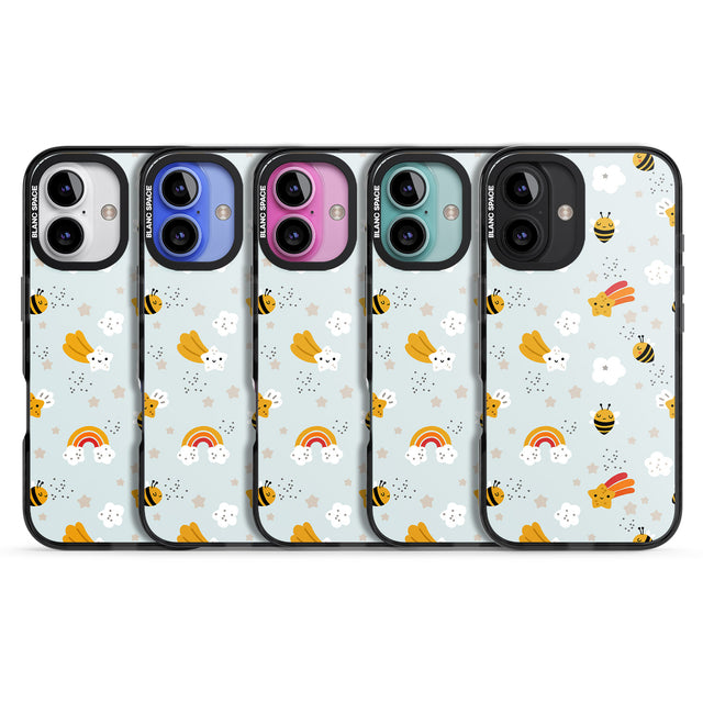 iPhone 16 Pro Max Sweet As Honey Patterns: Bees & Rainbows Black Impact Phone Case