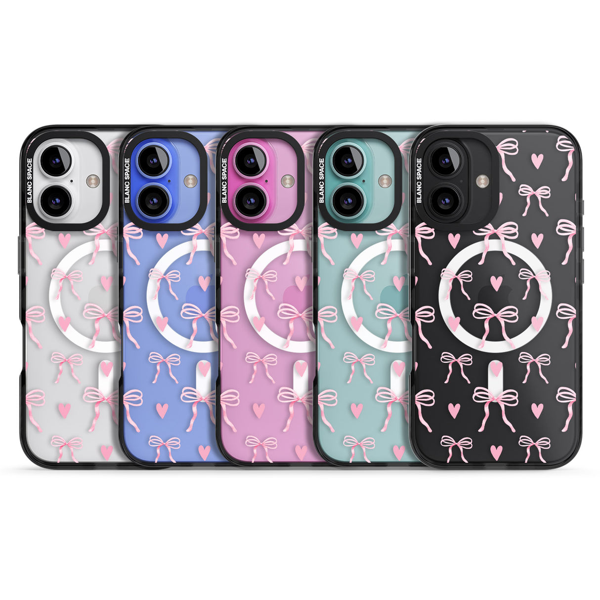 iPhone 16 Pink Bows & Hearts Clear Impact Phone Case