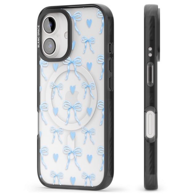 iPhone 16 Blue Bows & Hearts Clear Impact Phone Case