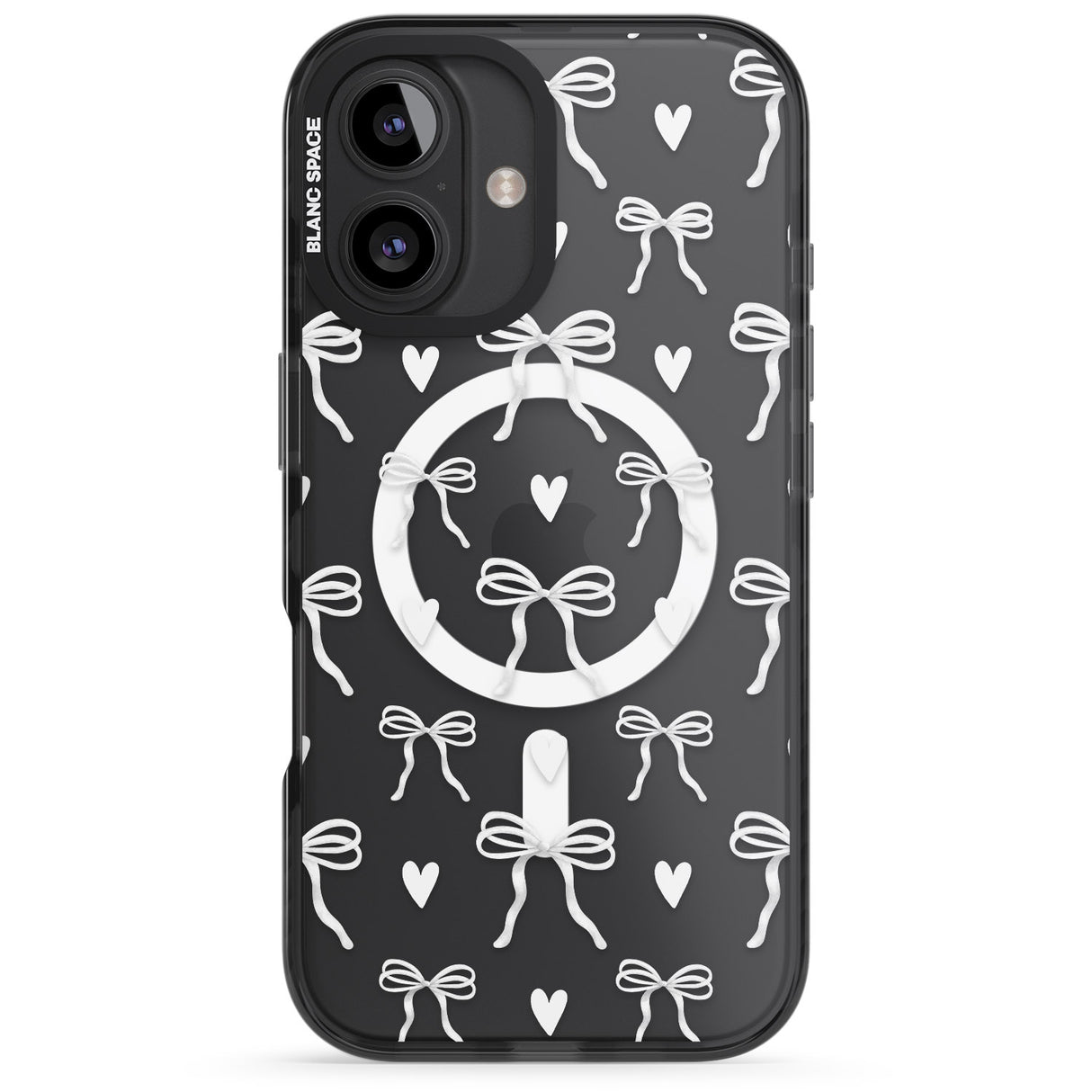 iPhone 16 White Bows & Hearts Clear Impact Phone Case