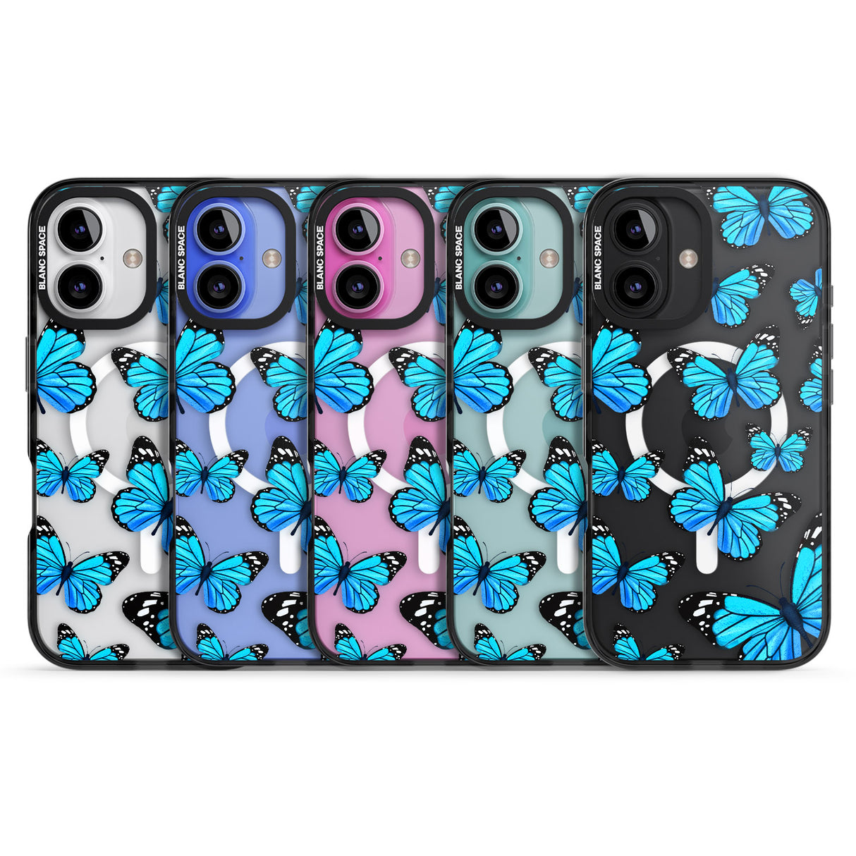 iPhone 16 Pro Max Blue Butterflies Black Impact Phone Case