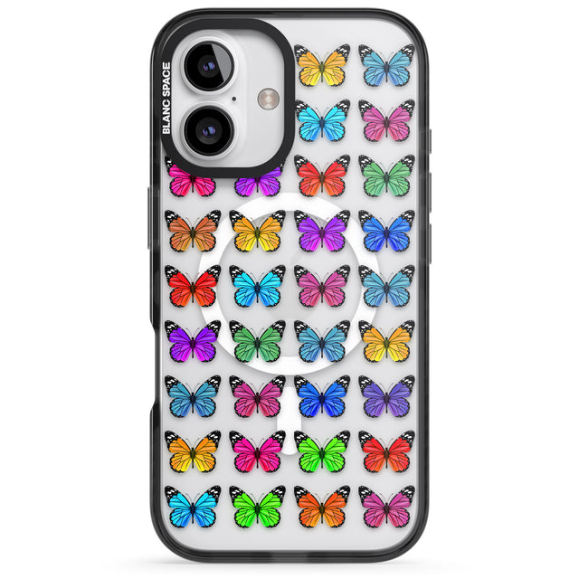 iPhone 16 Pro Max Colourful Butterfly Pattern Black Impact Phone Case