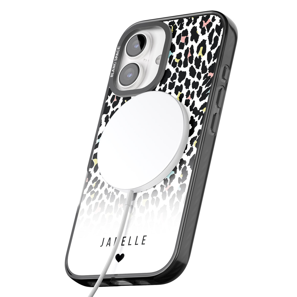 iPhone 16 Pro Max Personalised Pastel Leopard Spots Black Impact Phone Case