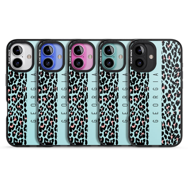 iPhone 16 Pro Max Personalised Blue Leopard Spots Black Impact Phone Case