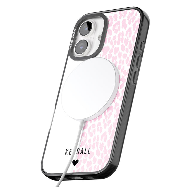 iPhone 16 Pro Max Personalised Pink & White Leopard Spots Black Impact Phone Case