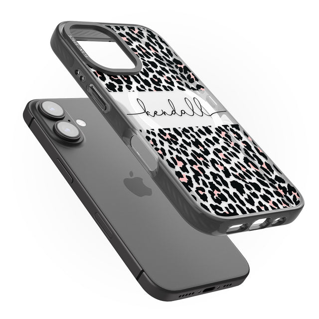 iPhone 16 Pro Max Personalised Pink & Cursive Leopard Spots Black Impact Phone Case