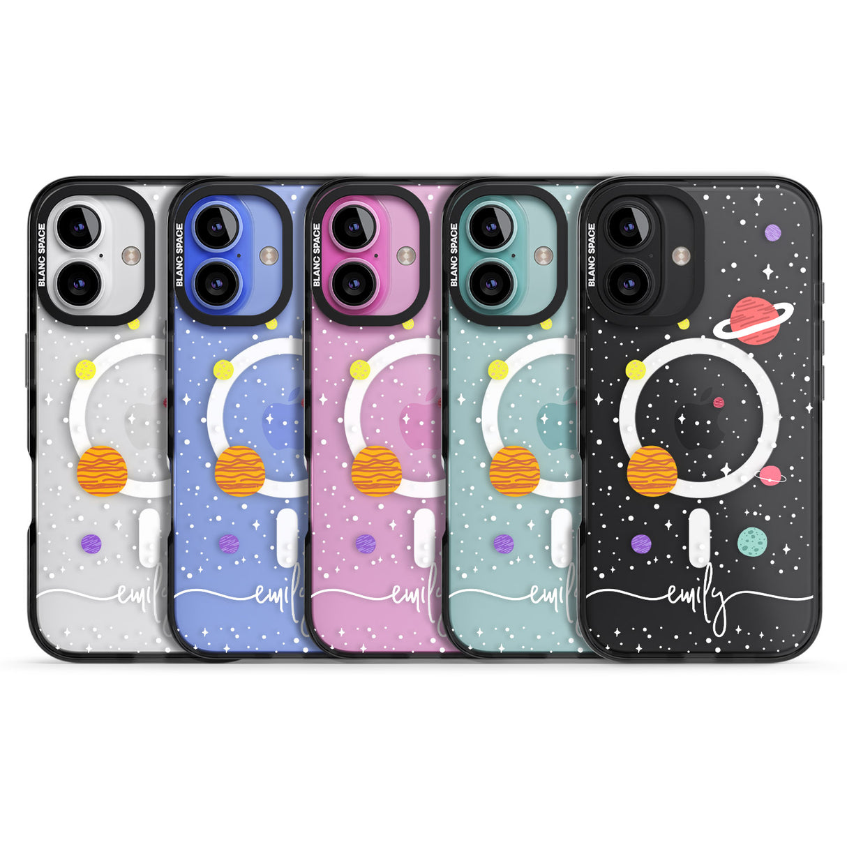 iPhone 16 Pro Max Personalised Cute Cartoon Planets (Clear) Black Impact Phone Case