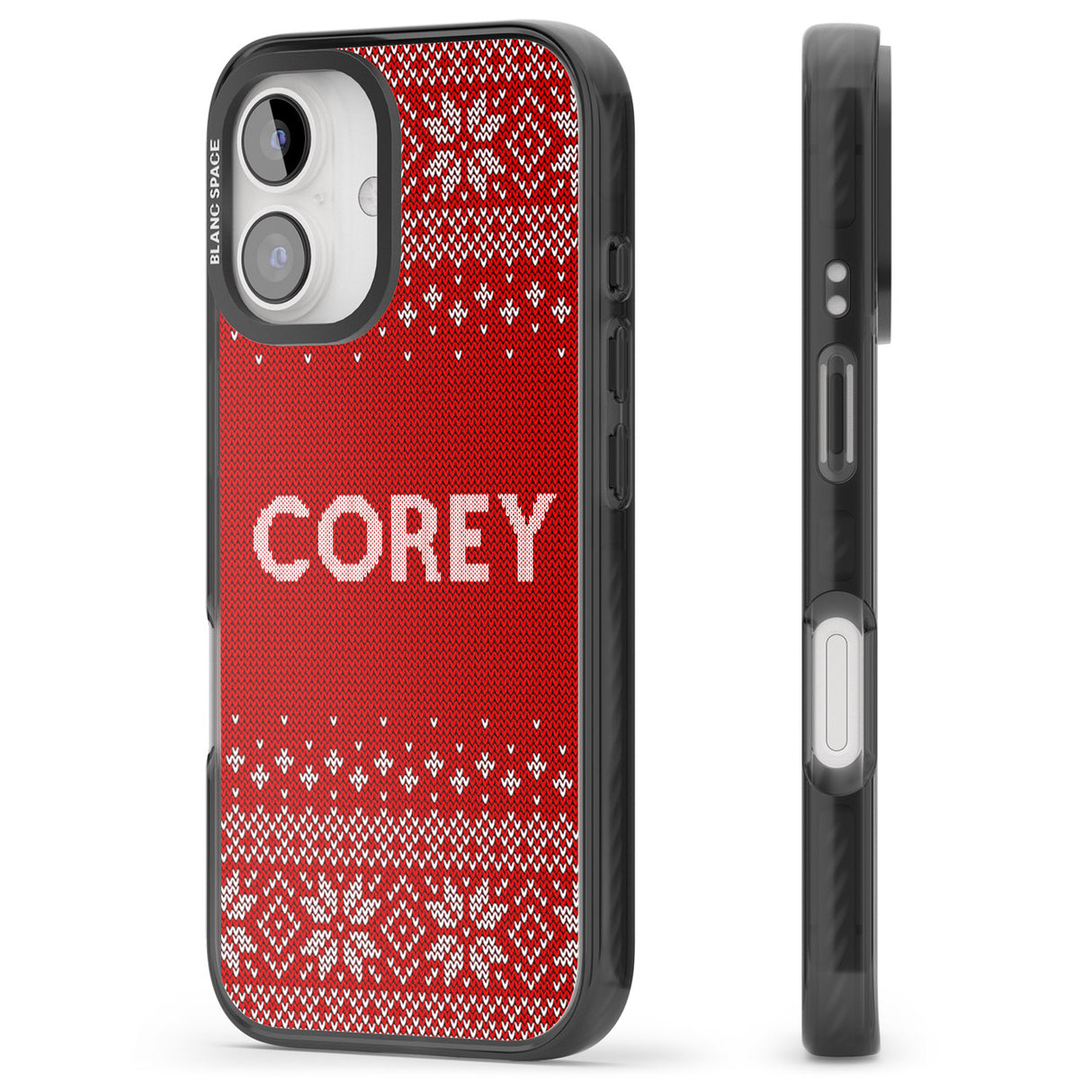 iPhone 16 Pro Max Personalised Red Christmas Knitted Jumper Black Impact Phone Case