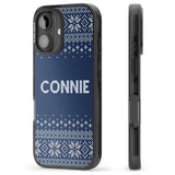 iPhone 16 Pro Max Personalised Blue Christmas Knitted Jumper Black Impact Phone Case