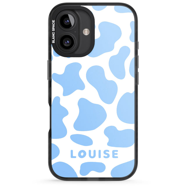 iPhone 16 Pro Max Personalised Blue and White Cow Print Black Impact Phone Case