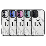 iPhone 16 Pro Max Personalised Initials with Crown on White Marble Black Impact Phone Case