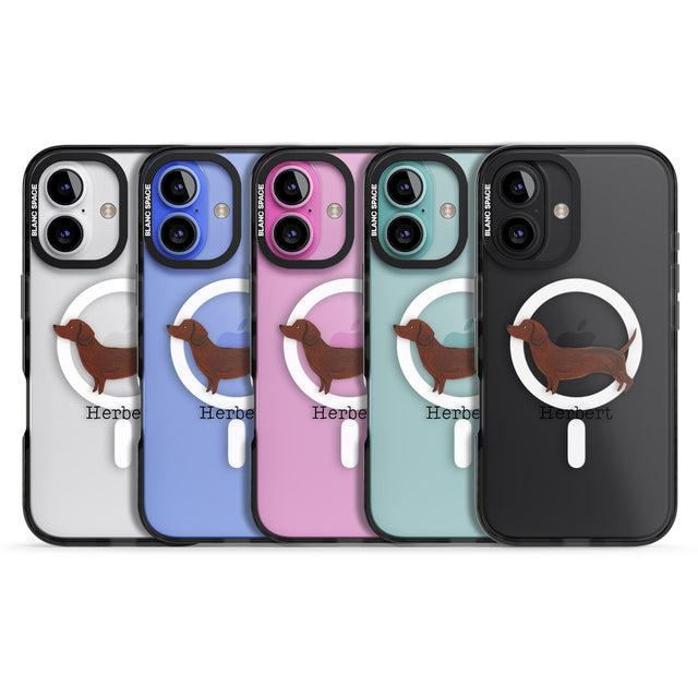 iPhone 16 Pro Max Personalised Hand Painted Sausage Dog Black Impact Phone Case