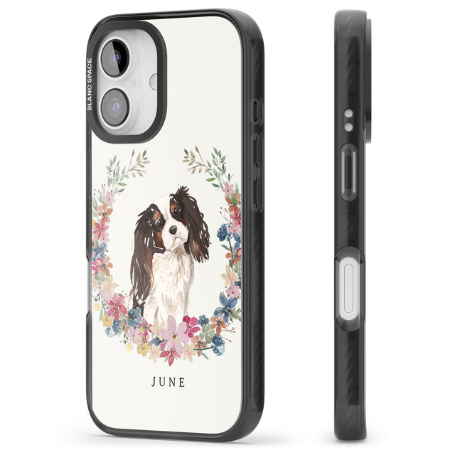 iPhone 16 Pro Max Personalised Tri Coloured King Charles Watercolour Dog Portrait Black Impact Phone Case