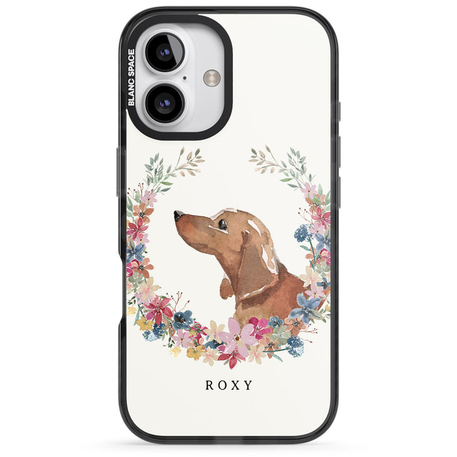 iPhone 16 Pro Max Personalised Tan Dachshund - Watercolour Dog Portrait Black Impact Phone Case