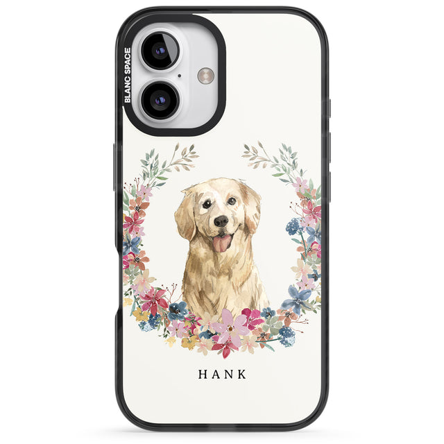 iPhone 16 Pro Max Personalised Golden Retriever - Watercolour Dog Portrait Black Impact Phone Case