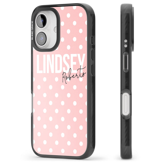 iPhone 16 Pro Max Personalised Pink Polka Black Impact Phone Case