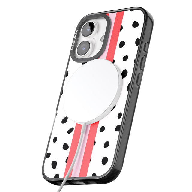 iPhone 16 Pro Max Personalised Polka & Pink Stripe Black Impact Phone Case