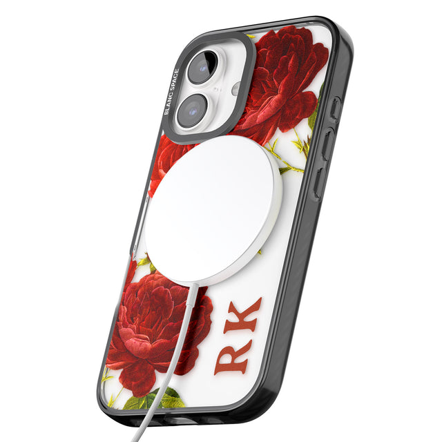 iPhone 16 Pro Max Personalised Clear Vintage Floral Red Roses Black Impact Phone Case