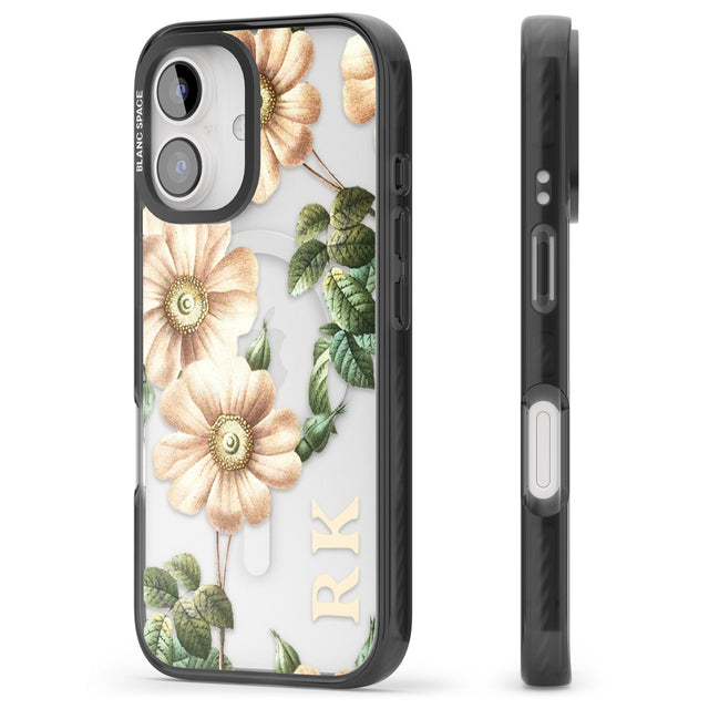 iPhone 16 Pro Max Personalised Clear Vintage Floral Cream Anemones Black Impact Phone Case