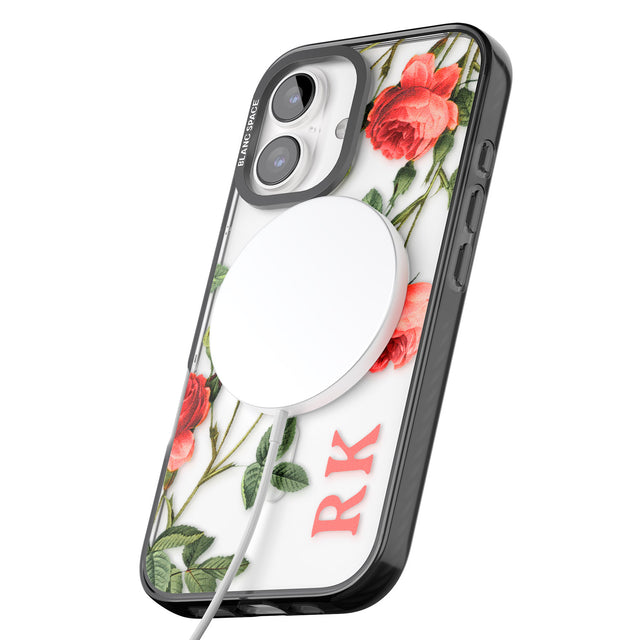 iPhone 16 Pro Max Personalised Clear Vintage Floral Pink Roses Black Impact Phone Case