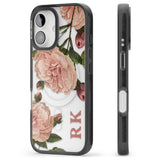 iPhone 16 Pro Max Personalised Clear Vintage Floral Pale Pink Peonies Black Impact Phone Case