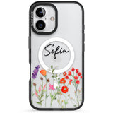 Personalised Spring Wildflowers Black Impact Magsafe Phone Case for iPhone 16, iPhone 16 Plus