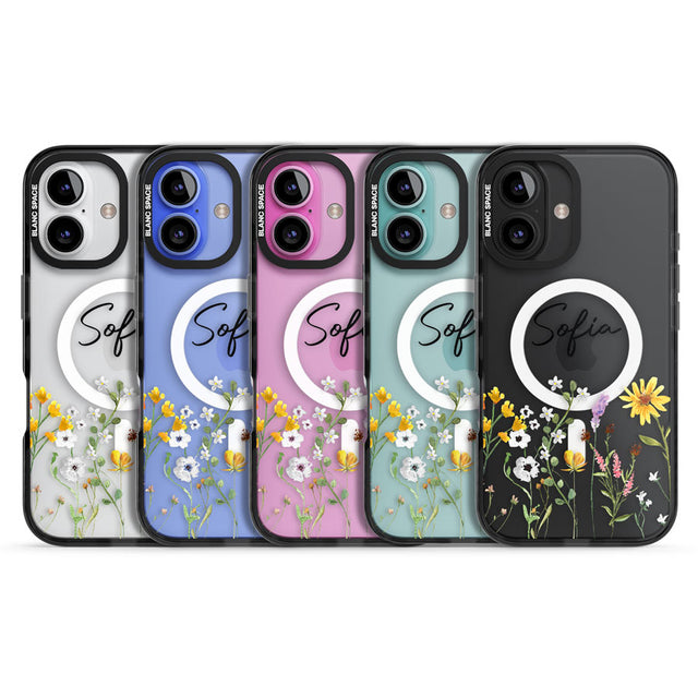 Personalised April Wildfowers Black Impact Magsafe Phone Case for iPhone 16, iPhone 16 Plus