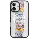 iPhone 16 Pro Max Personalised Wildflower Floral Stripe Personalised Black Impact Phone Case