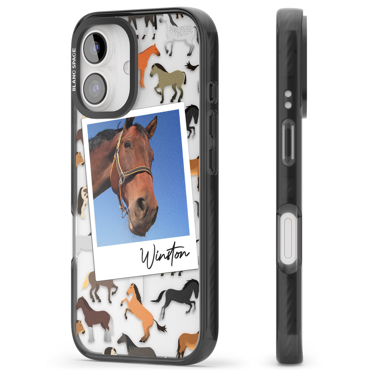 iPhone 16 Pro Max Personalised Horse Polaroid Black Impact Phone Case