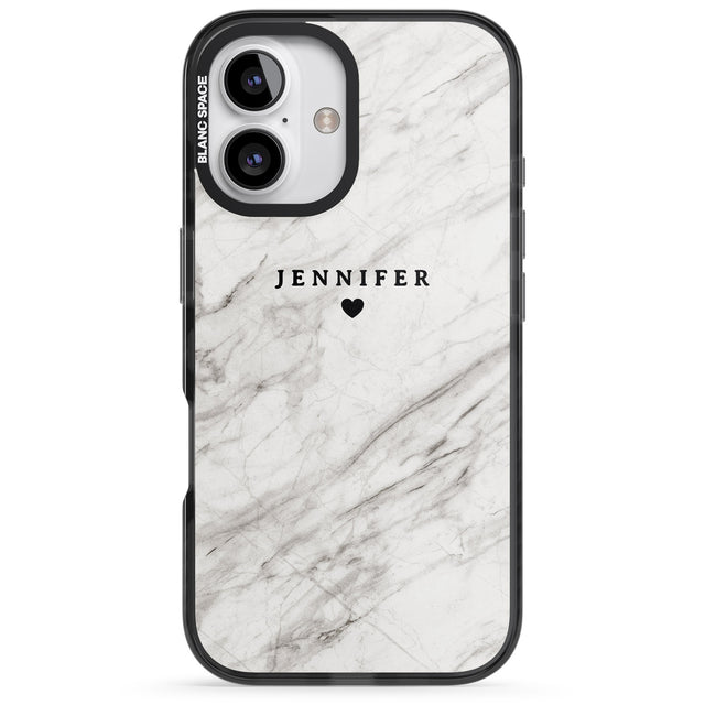 iPhone 16 Pro Max Personalised Light Grey & White Marble Texture Black Impact Phone Case