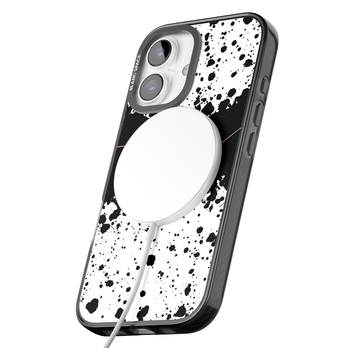 iPhone 16 Pro Max Personalised Black & White Paint Splatters Black Impact Phone Case