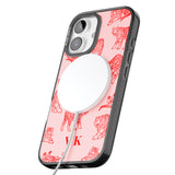 iPhone 16 Pro Max Personalised Red Tiger Outlines on Pink Black Impact Phone Case