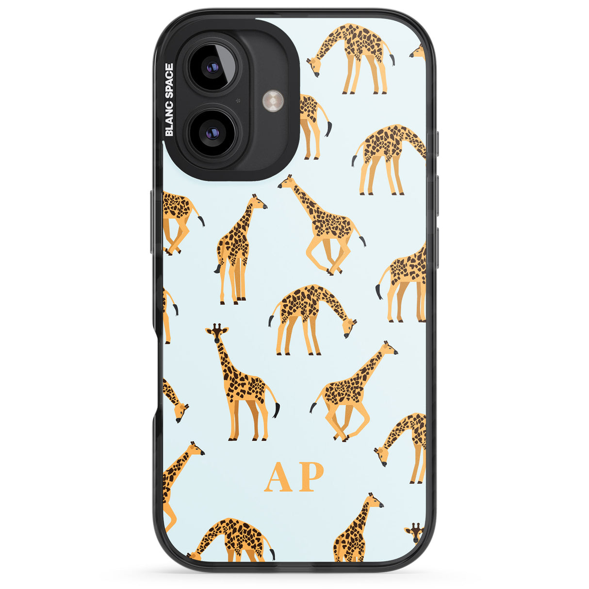 iPhone 16 Pro Max Personalised Safari Giraffe Pattern on Blue Black Impact Phone Case