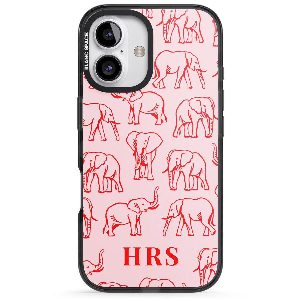 iPhone 16 Pro Max Personalised Red Elephant Outlines on Pink Black Impact Phone Case