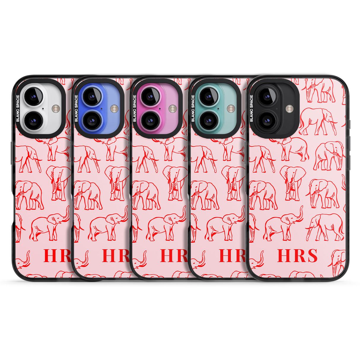 iPhone 16 Pro Max Personalised Red Elephant Outlines on Pink Black Impact Phone Case