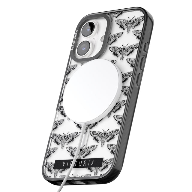 iPhone 16 Pro Max Personalised Hawk Moth Pattern Black Impact Phone Case