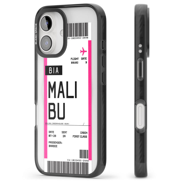 iPhone 16 Pro Max Personalised Pink Malibu Boarding Pass Black Impact Phone Case