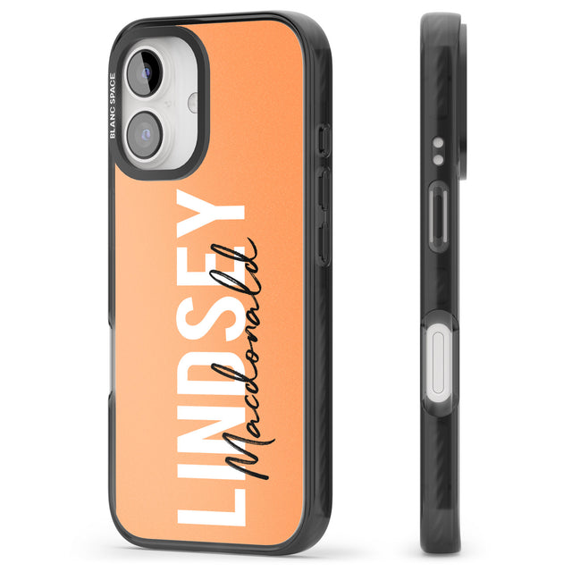 iPhone 16 Pro Max Personalised Bold Name: Peach Black Impact Phone Case