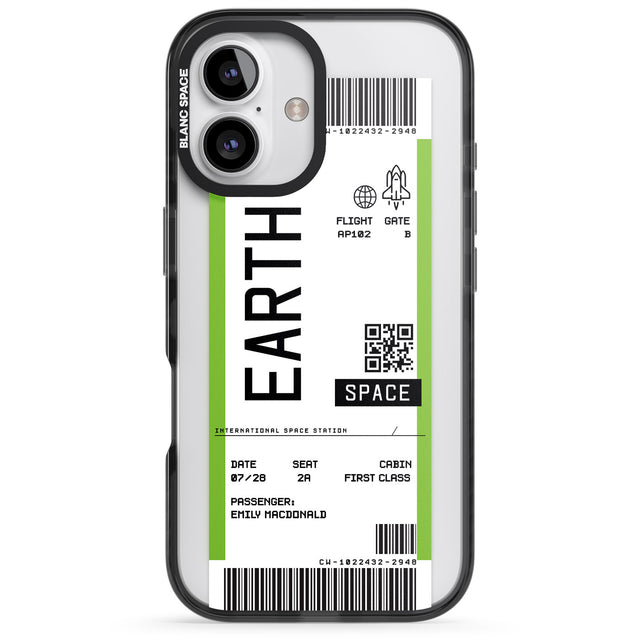 iPhone 16 Pro Max Personalised Earth Space Travel Ticket Black Impact Phone Case