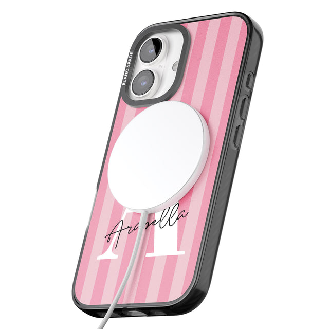 iPhone 16 Pro Max Personalised Pink on Pink Stripes Black Impact Phone Case