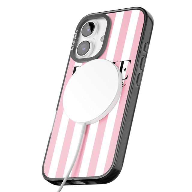 iPhone 16 Pro Max Personalised Pink Stripes Black Impact Phone Case