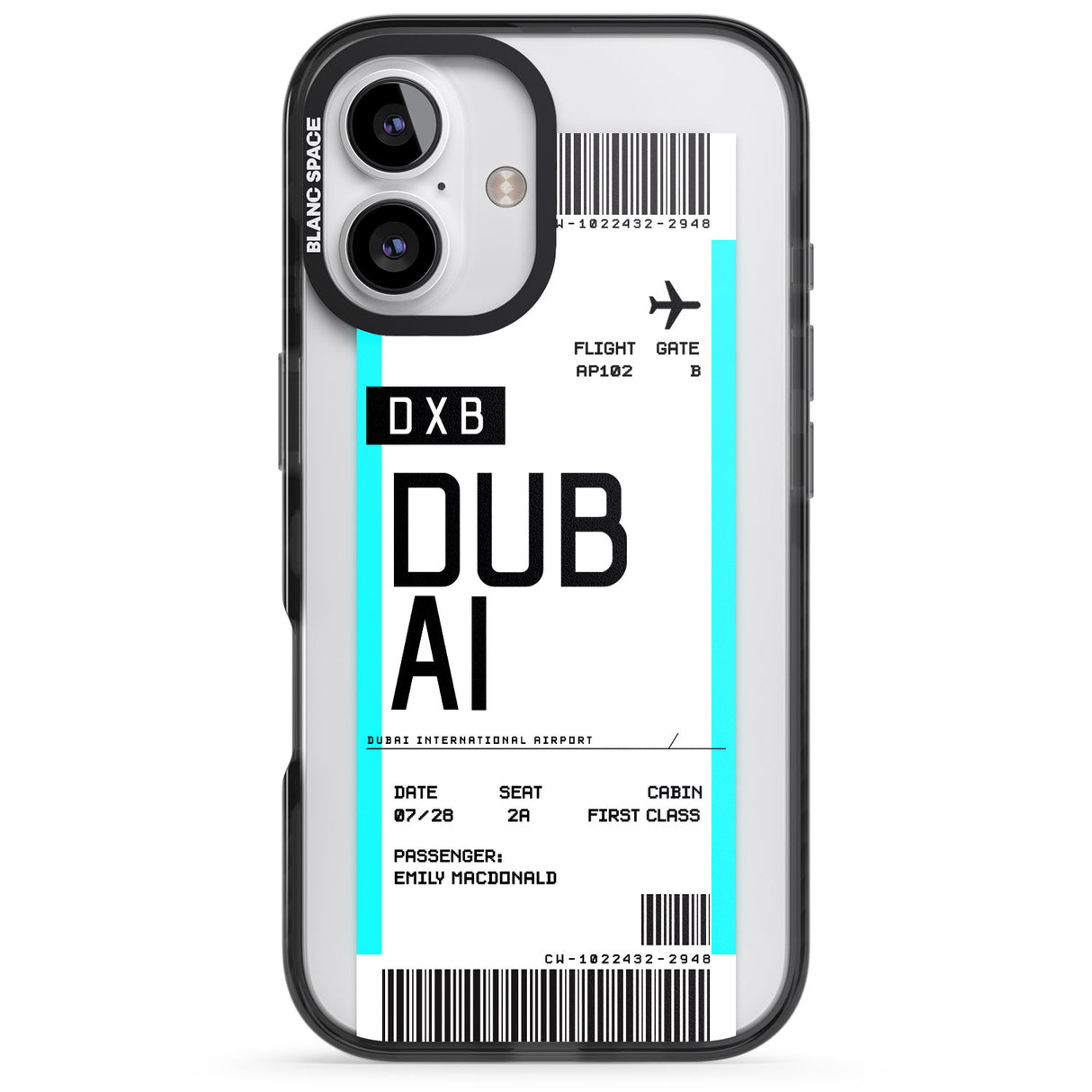 iPhone 16 Pro Max Personalised Dubai Boarding Pass Black Impact Phone Case