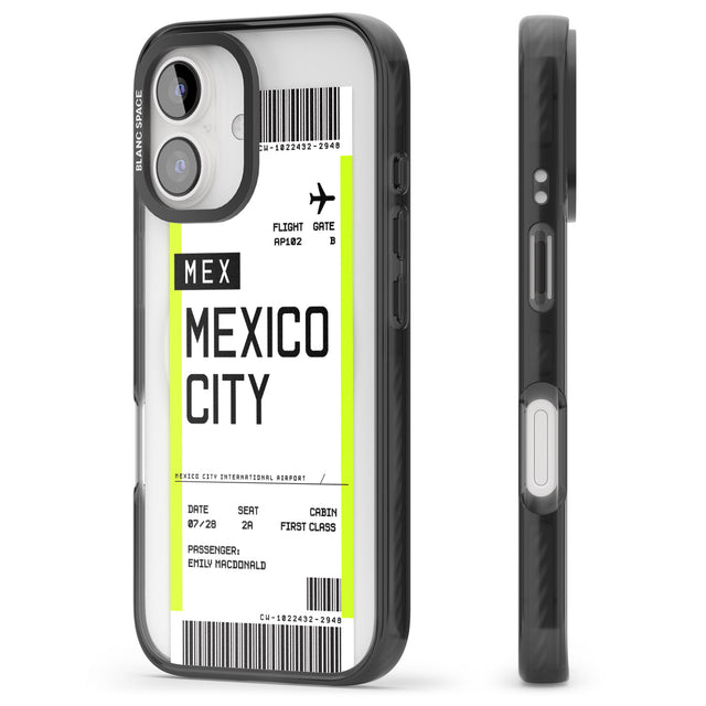 iPhone 16 Pro Max Personalised Mexico City Boarding Pass Black Impact Phone Case