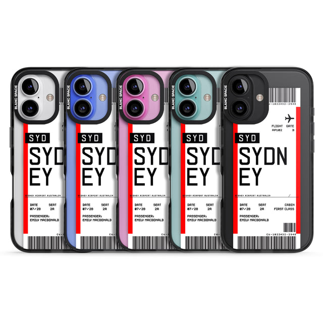 iPhone 16 Pro Max Personalised Sydney Boarding Pass Black Impact Phone Case